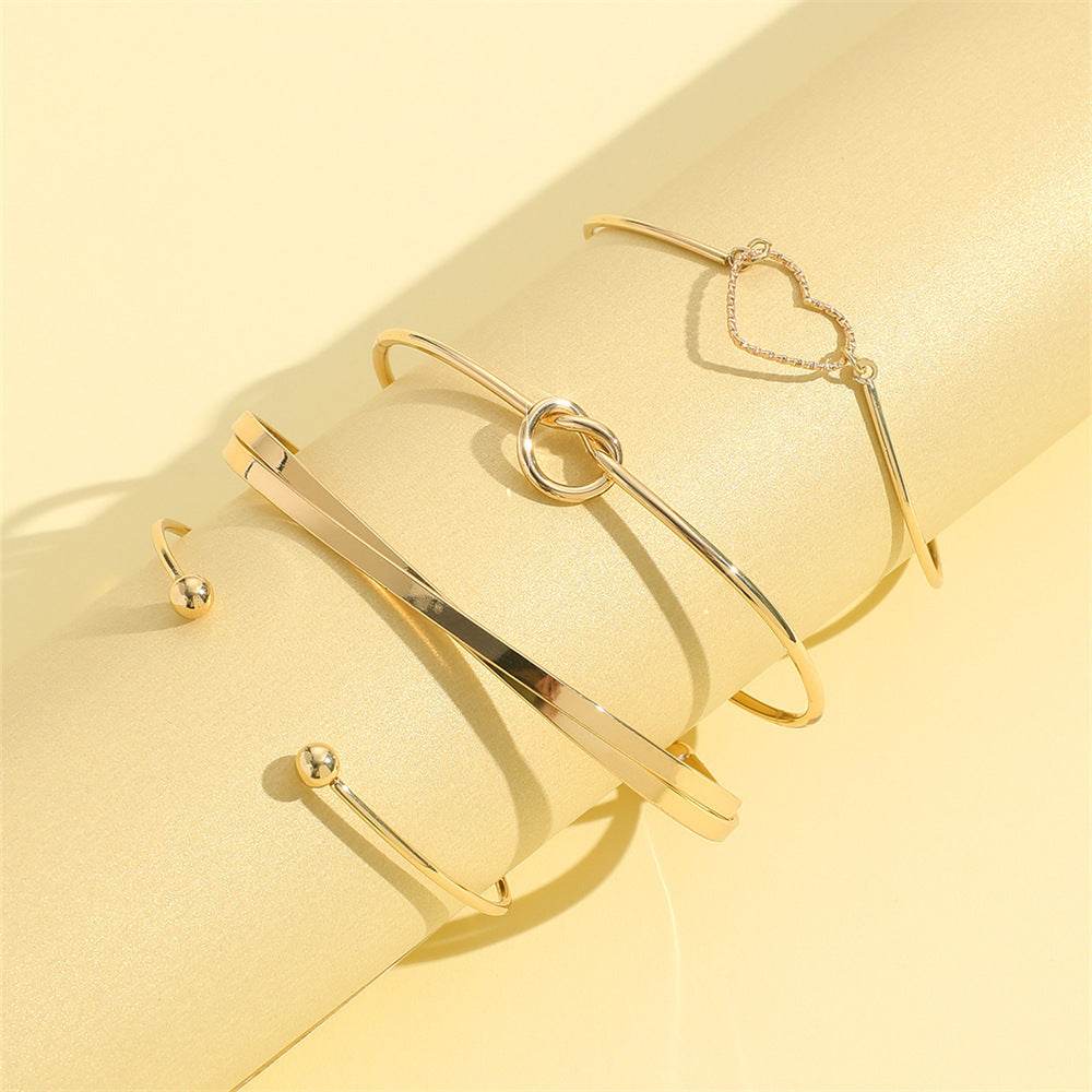 Vintage Gold Crystal Heart Letter Love Bangle Bracelet For Women Fashion Multi-layer Geometric Charm Bracelets Jewelry Gifts - Velora