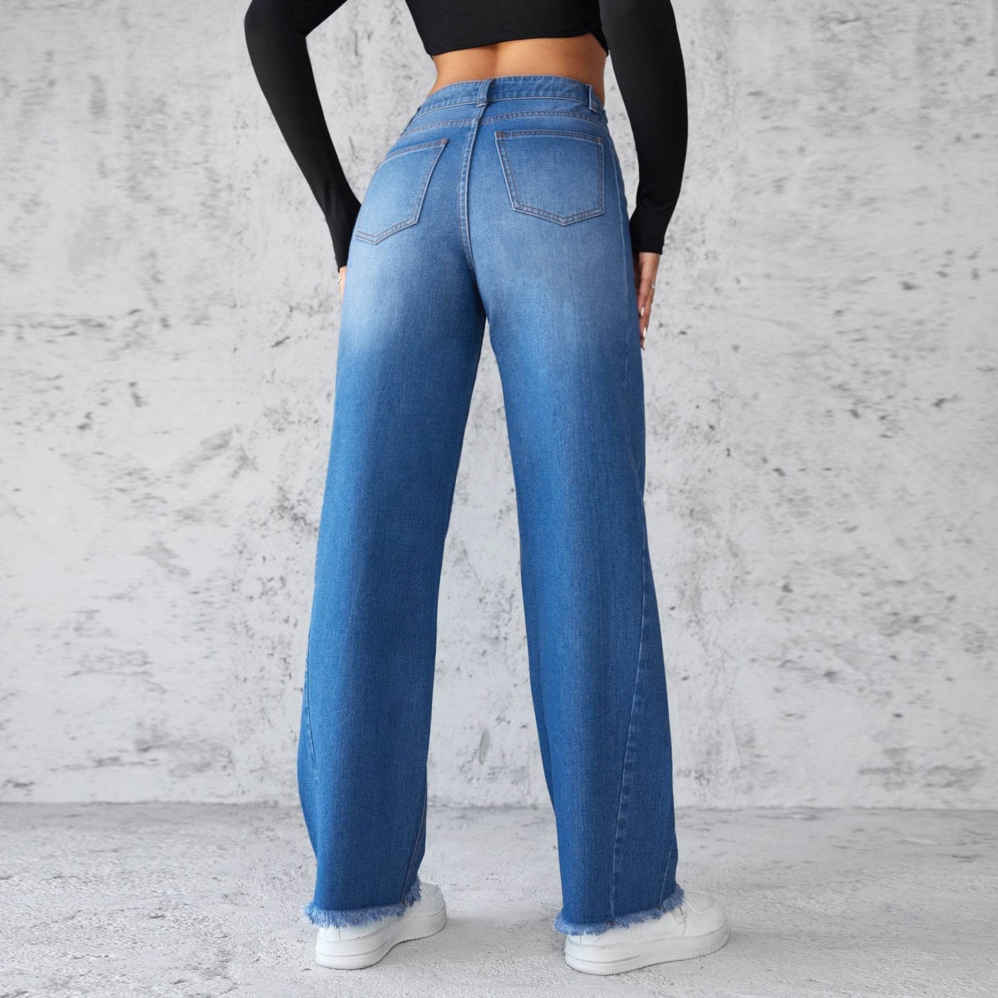 Fashion Straight Wide-leg Jeans Casual High-waist Non-elastic Womens Clothing - Velora
