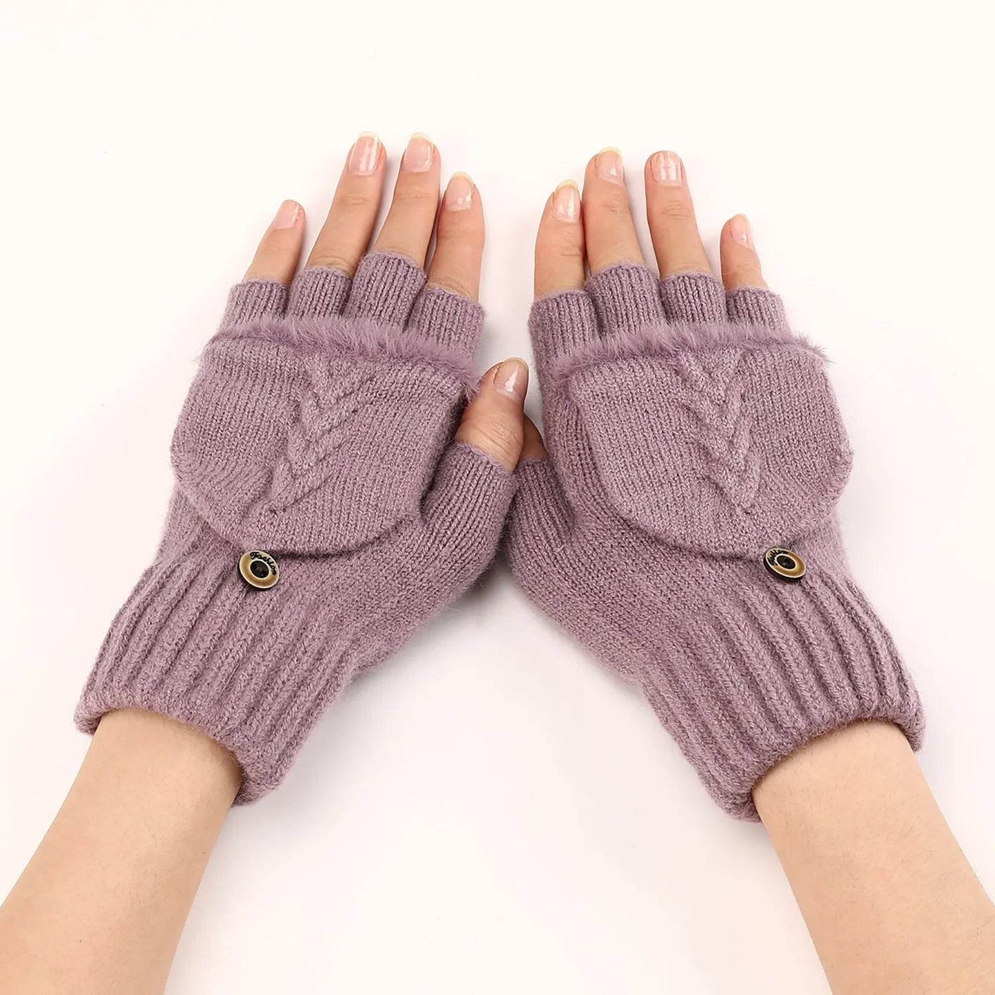 Wool Fingerless Gloves Women's Warm Fashionable Knitted Half Finger Oversleeves - Velora