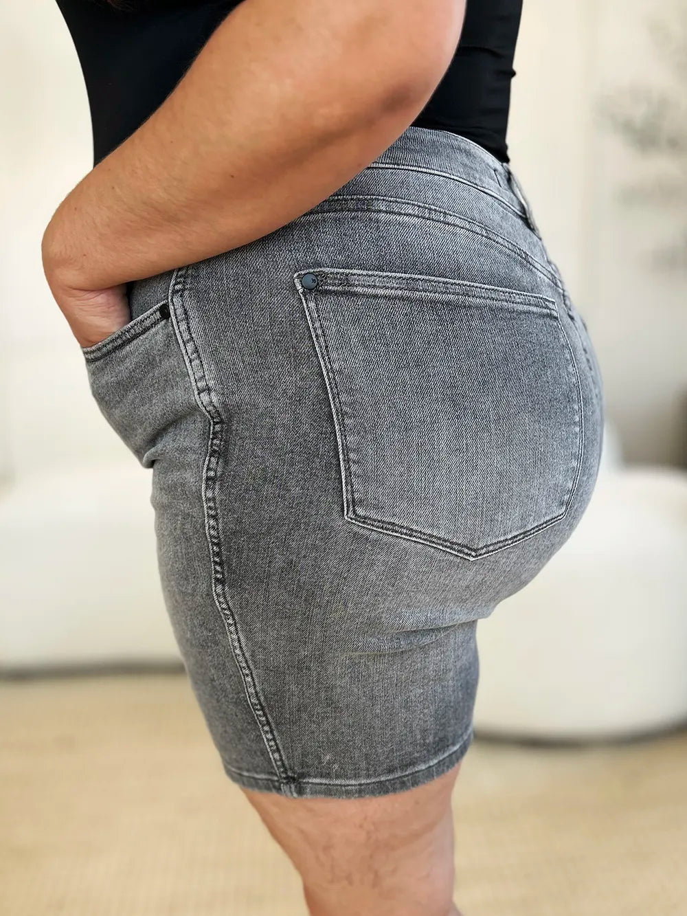 Judy Blue Full Size High Waist Washed Denim Shorts - Velora