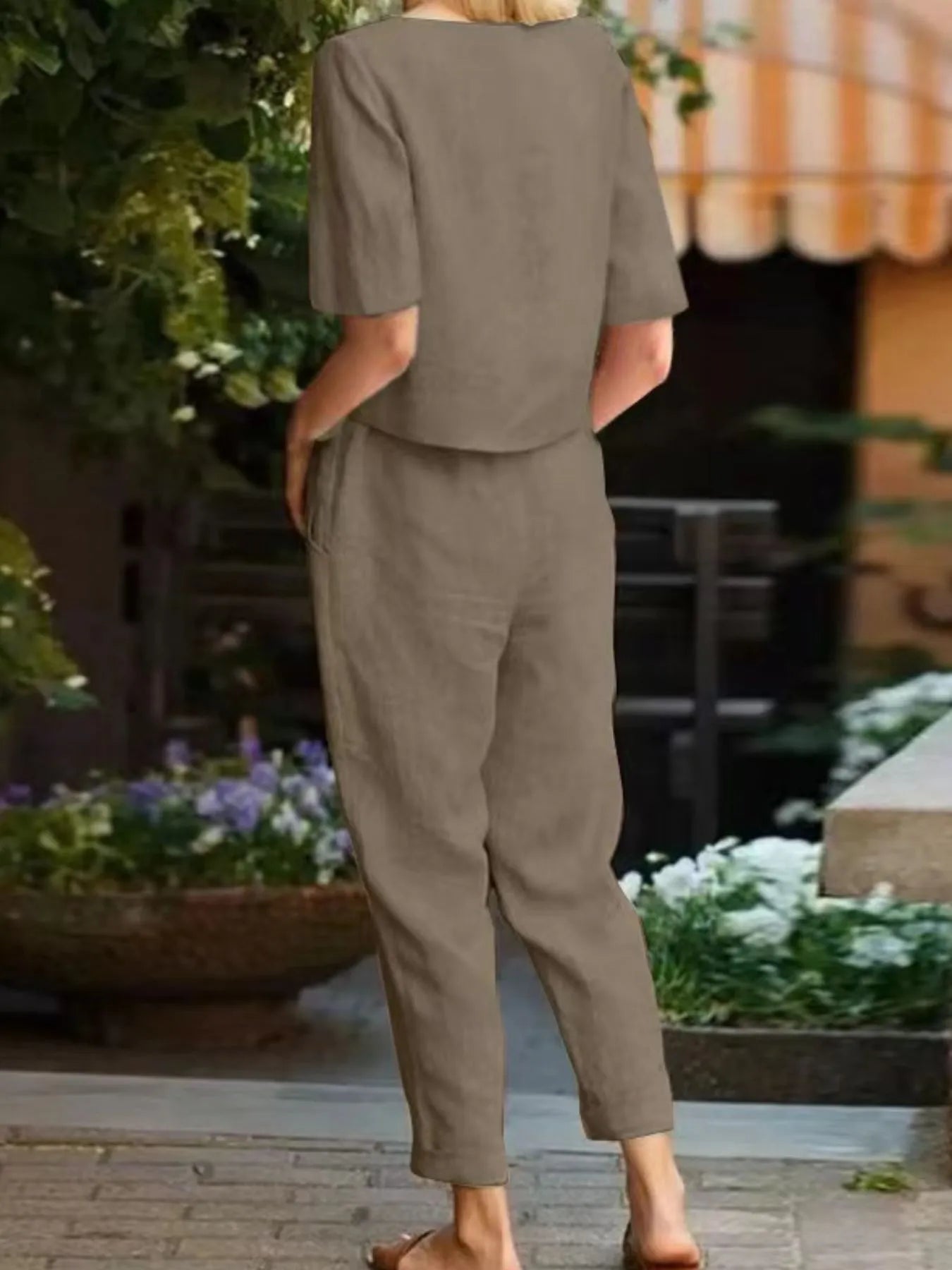 Full Size Round Neck Short Sleeve Top and Pants Set Plus Size - Velora