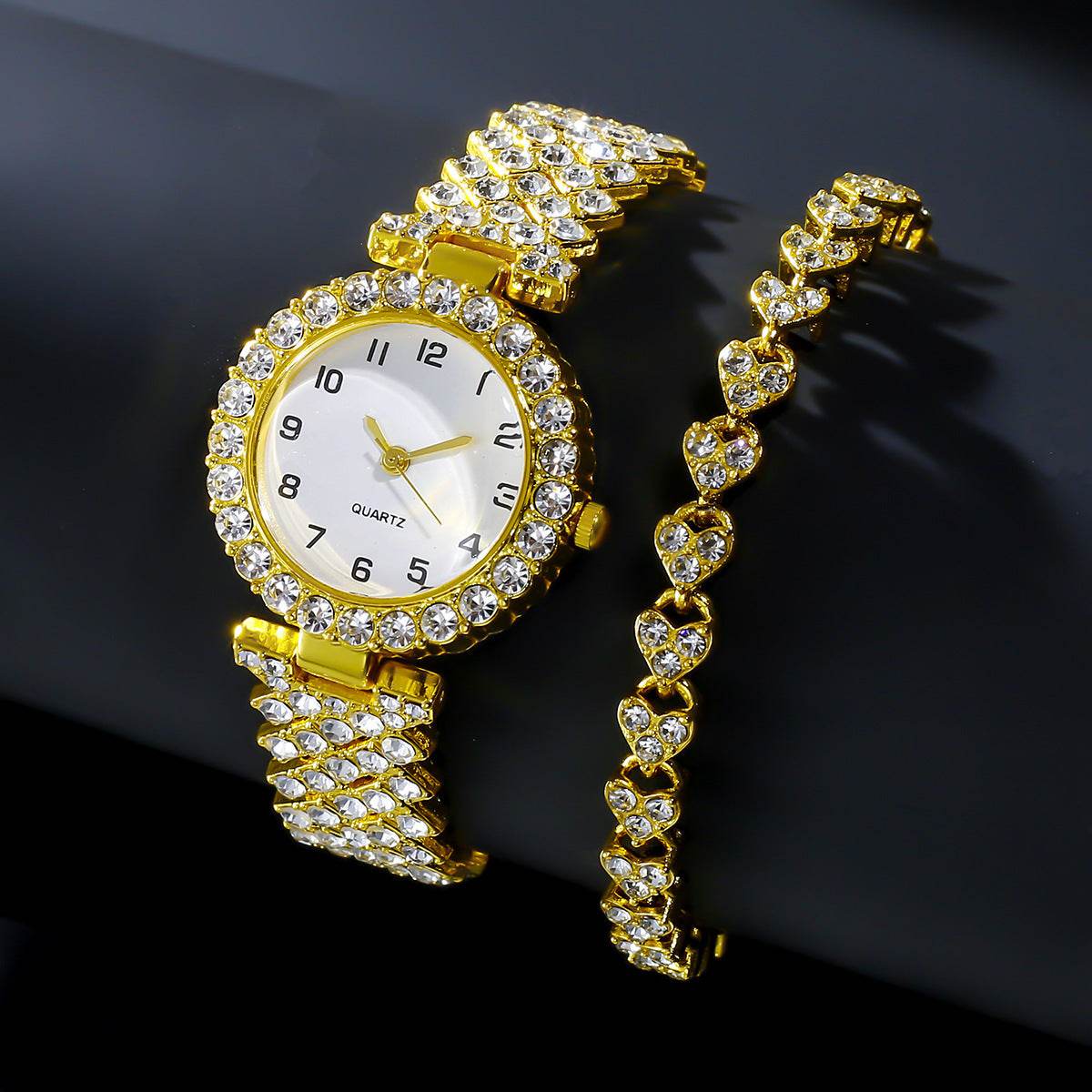 Fashion Jewelry 2pcs Luxury Fashion Women Watch Set Silver Strap Ladies Quartz Wristwatch Alloy Bracelet For Ladies Jewelry Set Clock Gift - Velora