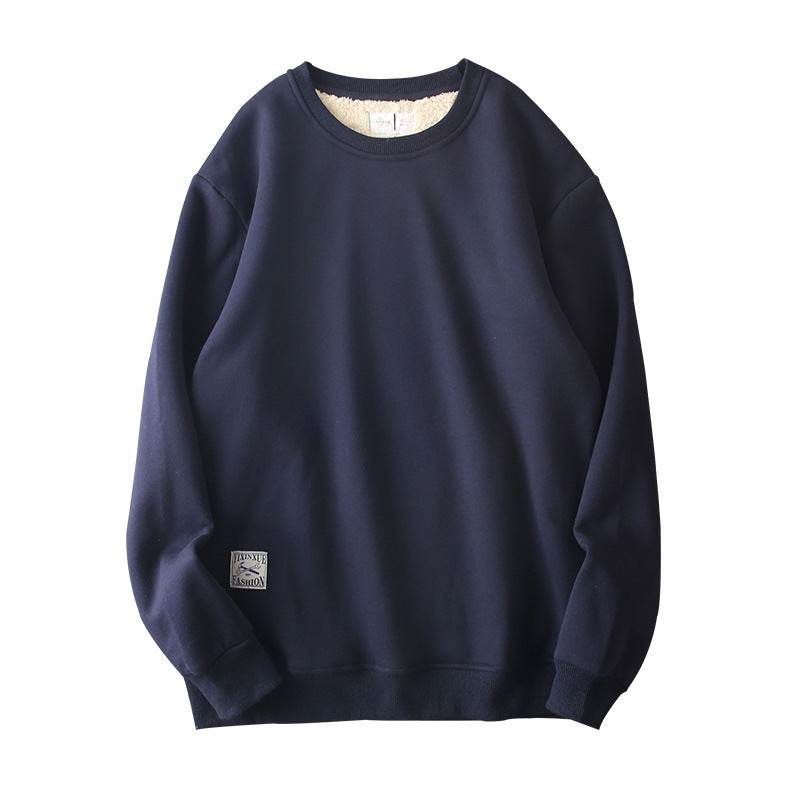 Winter Fleece Sweatshirt Warm Round Neck Pullover Top For Men Solid Color Sweater Boys Teenagers Clothing - Velora