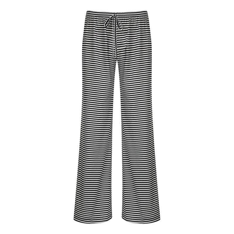 Women's Striped Print Trousers Y2K Fashion Casual Lace Up Home Straight Wide-leg Pants - Velora