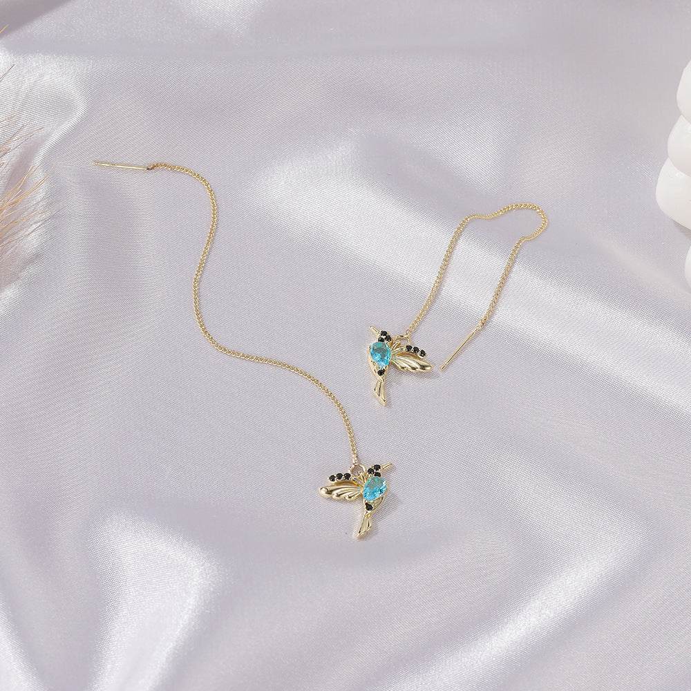 Fashion Jewelry New Unique Little Bird Drop Long Hanging Hummingbird Earrings For Women Elegant Girl Tassel Crystal Pendant Earring Jewelry - Velora