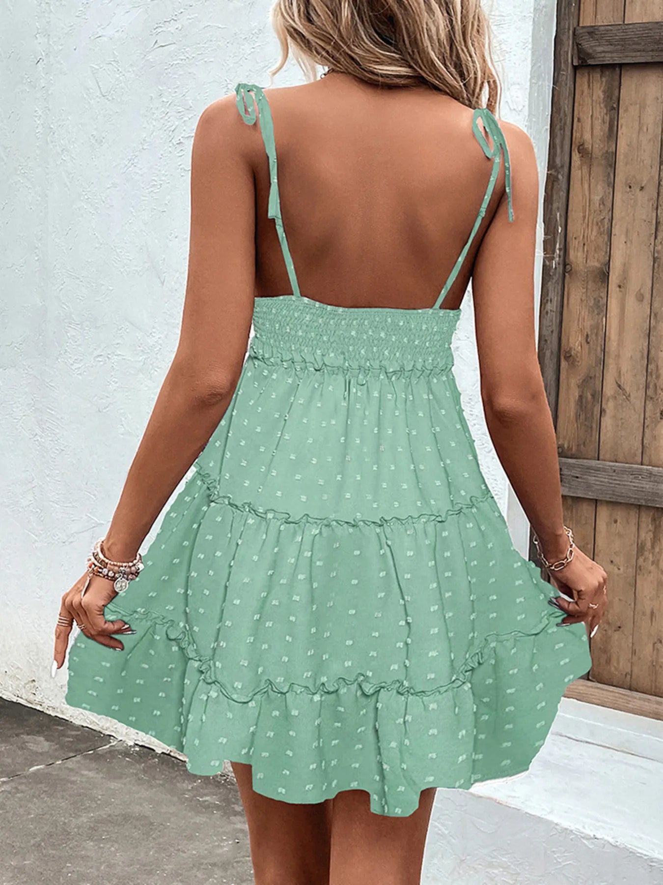 Frill Tiered Swiss Dot Cami Dress - Velora