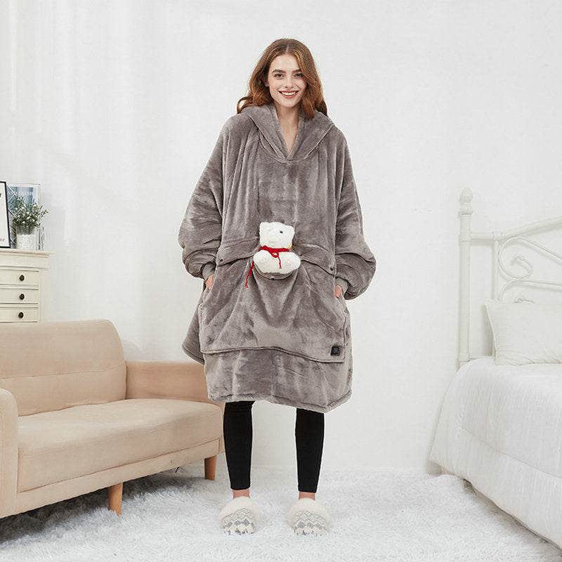 USB Heated Wearable Blanket Oversized Lazy Hoodie With Large Heating Area Back Cozy Warm Sherpa Hoodie Blanket No Battery Pack - Velora