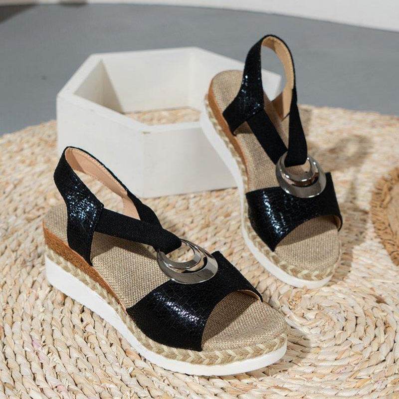 Women's Peep Toe Serpentine Wedges Sandals With Circle Design Casual Summer Shoes - Velora