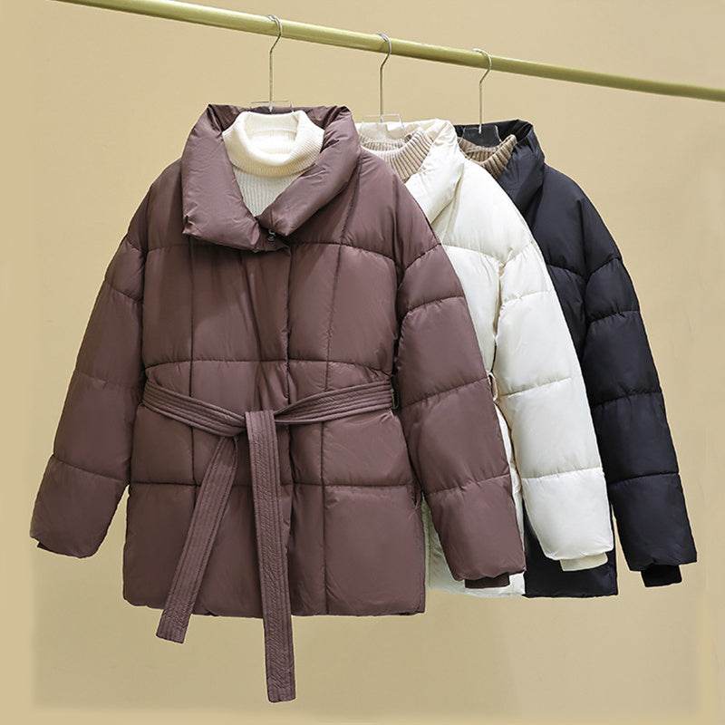 Warm Lapel Plaid Coat With Belt Design Fashion Casual Thick Jacket Fall And Winter Women's Clothing - Velora