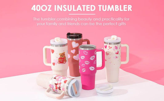 40 Oz Tumbler With Handle Straw Insulated, Stainless Steel Spill Proof Vacuum Coffee Cup Tumbler With Lid Tapered Mug Gifts For Valentine Lover Suitable For Car Gym Office Travel - Velora