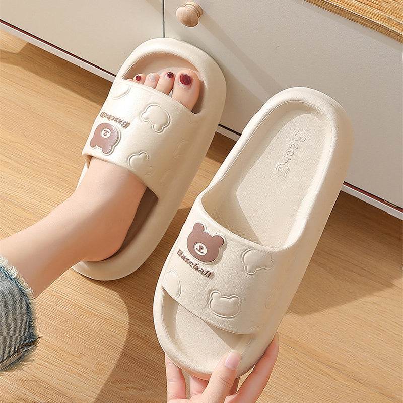 Cute Cartoon Bear Slippers For Women Summer Indoor Thick-soled Non-slip Floor Bathroom Home Slippers Men House Shoes - Velora