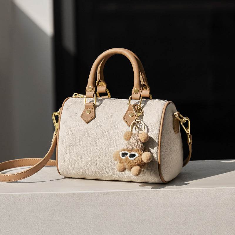 White Boston Pillow Bag Genuine Leather Crossbody - Velora