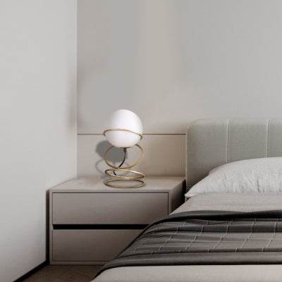 13.5 H Glass Globe Matte Gold Spiral 4 Ring Metal Stand Table Lamp For Living Room, Nightstand Bedside Table Lamp For Bedroom, LED Lamp - Velora