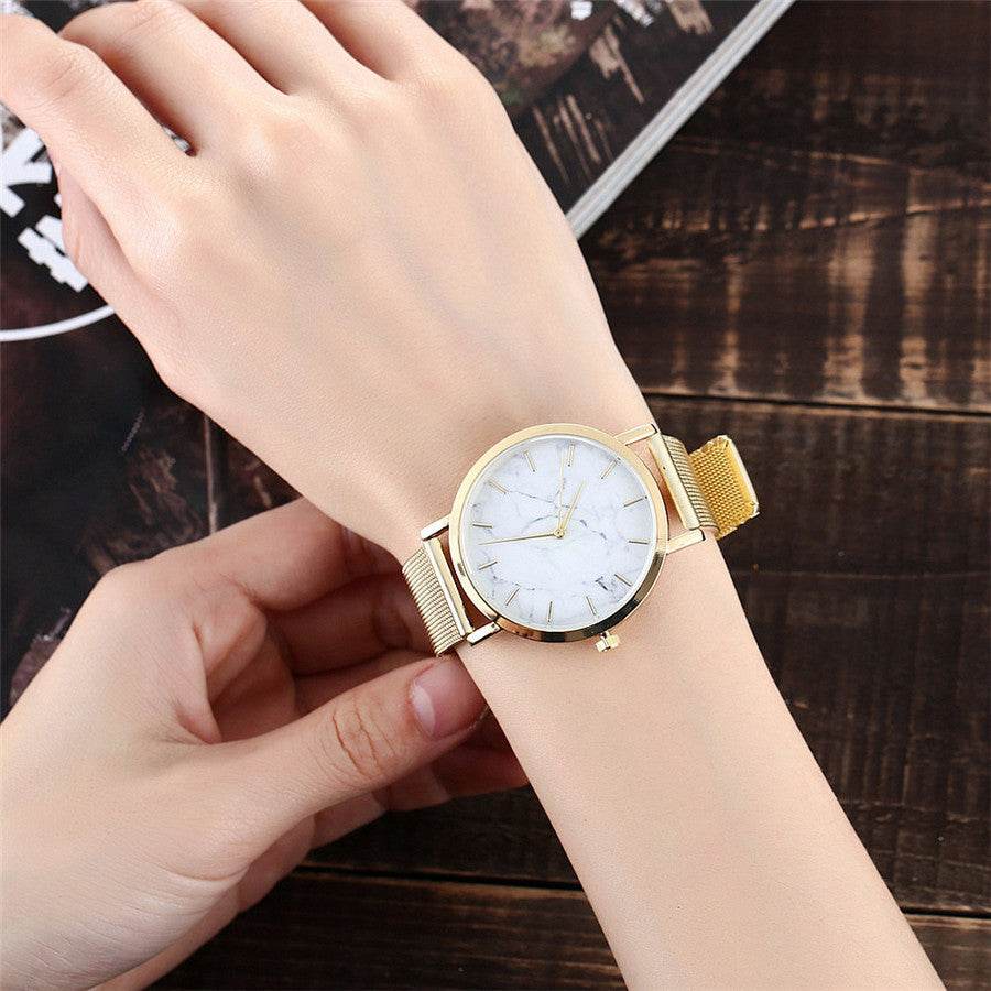 Vansvar fashion brand silver and gold mesh band creative marble wristwatch casual women quartz watches gift relogio feminino - Velora