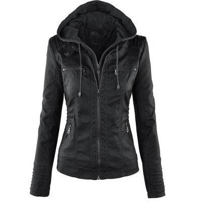 Fashion Detachable Hooded Jacket With Pockets Casual Solid Color Zipper Long Sleeve Leather Coat Autumn Winter Women's Clothing - Velora