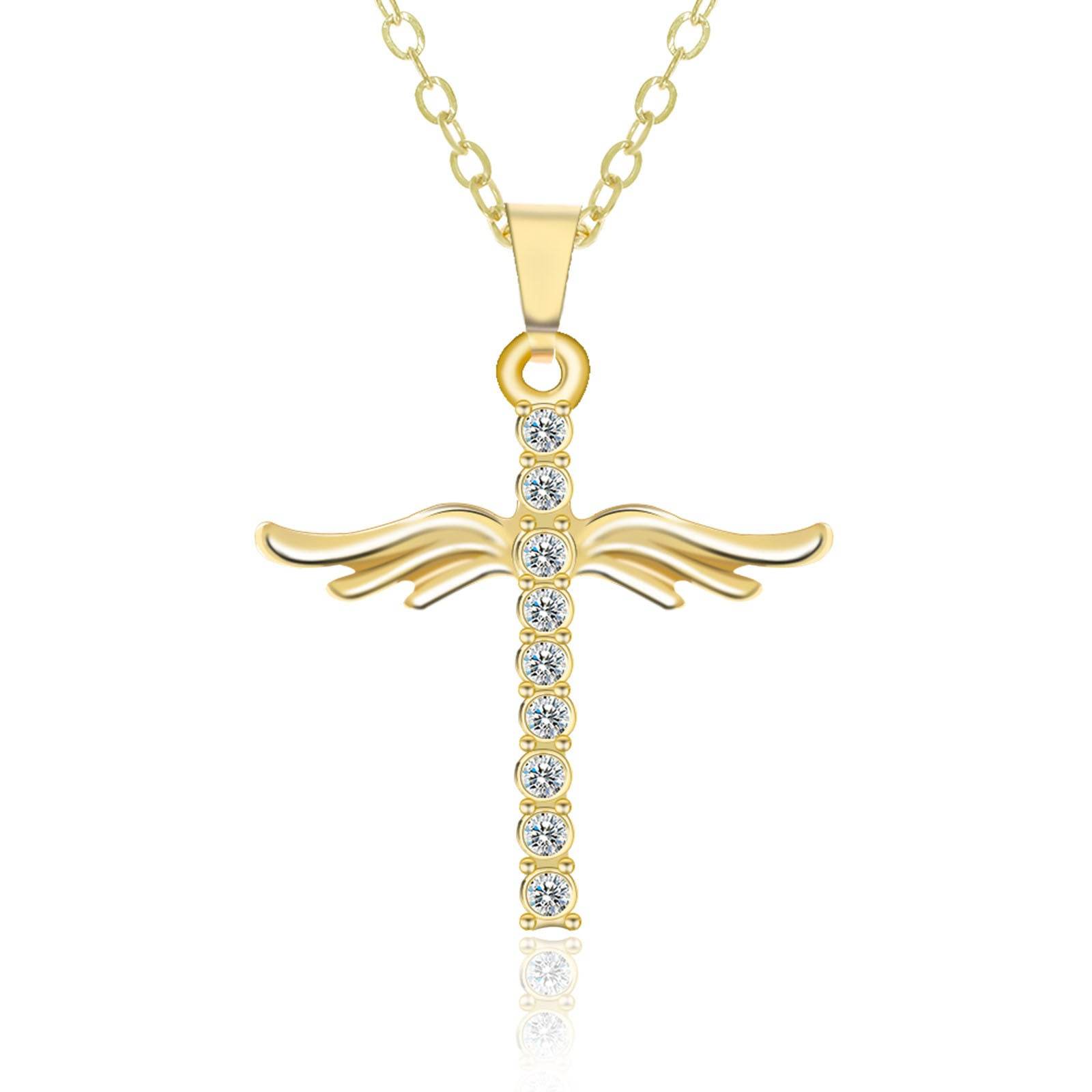 Angel Wings Cross Pendant Necklace For Woman With O Type Stainless Steel Chain Necklace Jewelry Gift - Velora