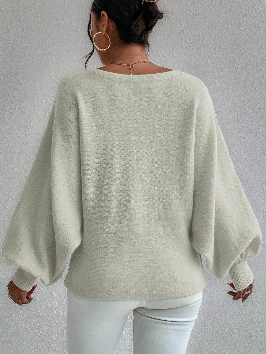 New Lantern-sleeved Pullover Sweater Fashion Line Printed Loose Tops Women's Clothing - Velora