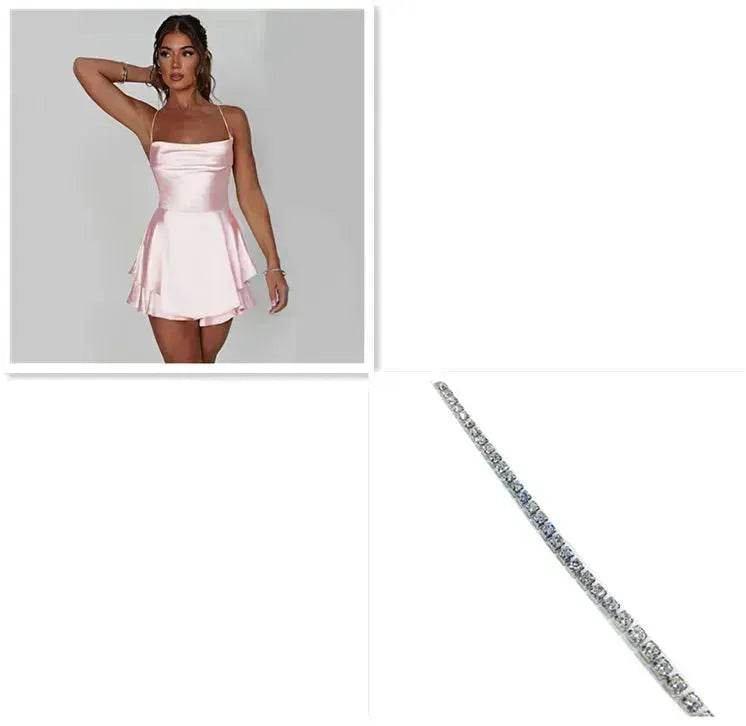 Elegant Chic Skirt Dress For Women Elegant Slim Strap Satin Backless Lace Up Ladies Party Mini Skater Dress - Velora
