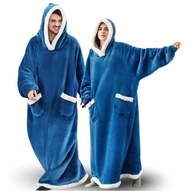 Fleece Oversized Hoodie Blanket Winter Warm Home Clothes Women Men Oversized Pullover With Pockets - Velora