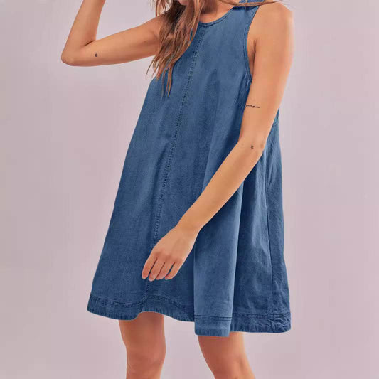 Sleeveless Backless Denim Dress - Velora
