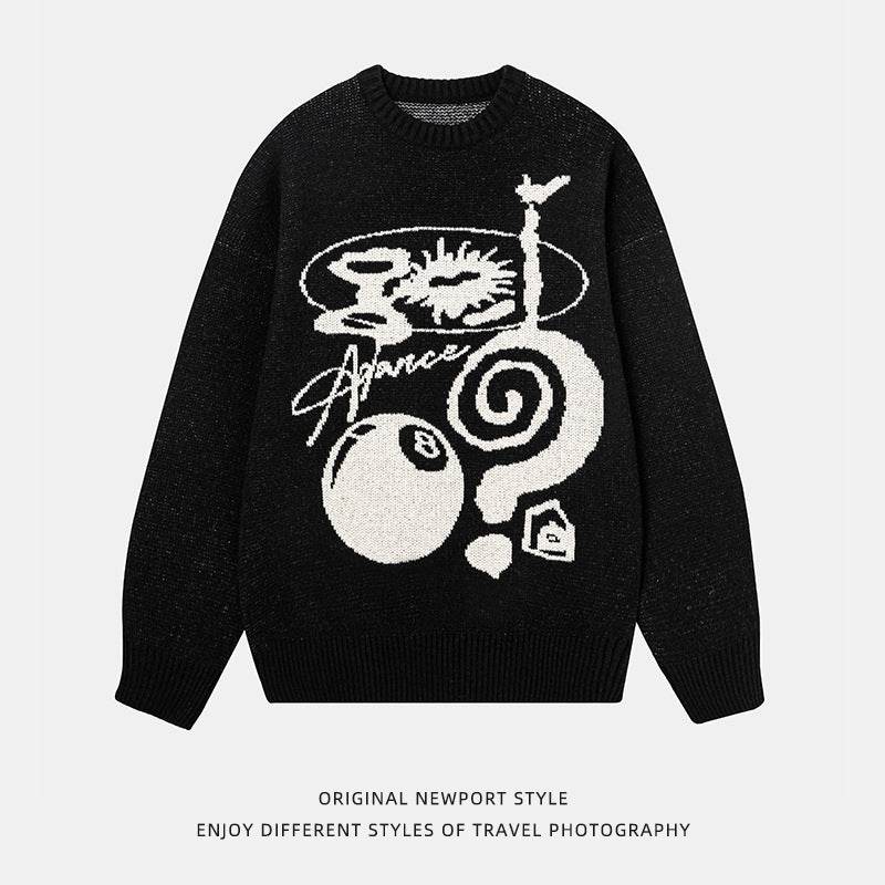 Plush American Hand Drawn Brocade Sweater Men's Autumn Winter Retro Loose - Velora