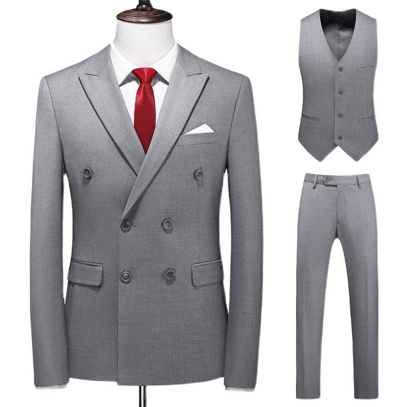 Men's Oversized Double Breasted Solid Color Suit Three Piece Set - Velora