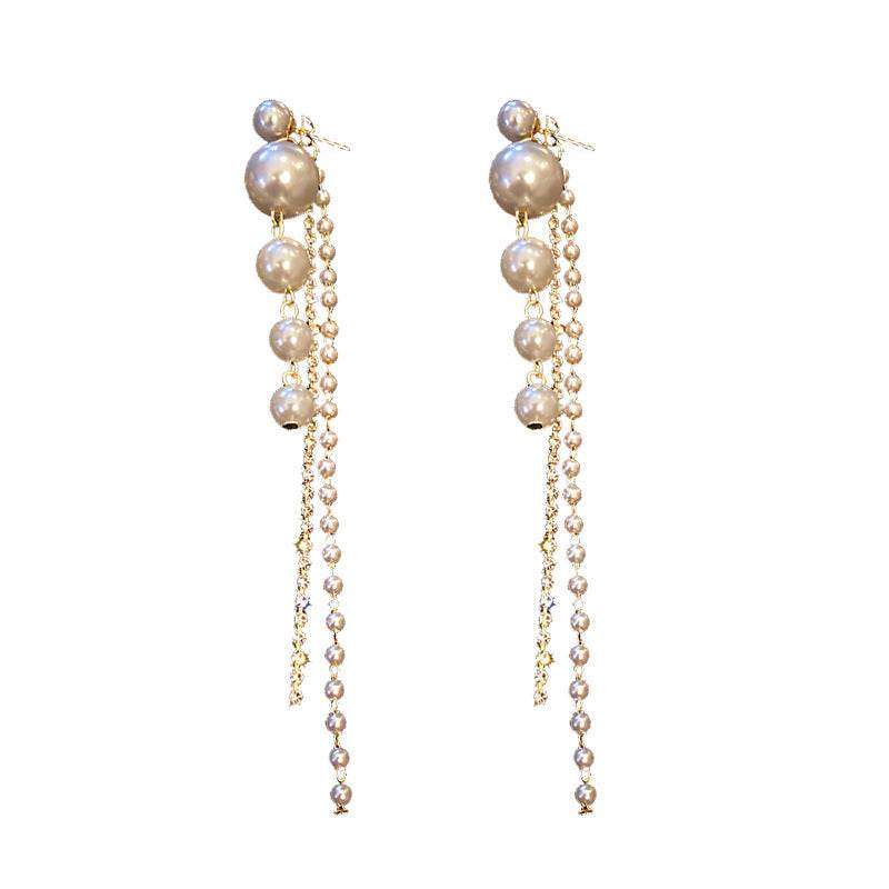 Temperament Pearl Tassel Long Earrings With 925 Silver Needle Fashion Luxury Personalized Earrings For Women - Velora