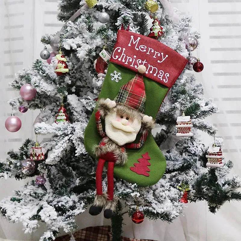 2024 New Year Xmas Big Stockings Set Decorations Christmas 3D Plush Big Sock Christmas Tree Pendant Decorating Supplies - Velora