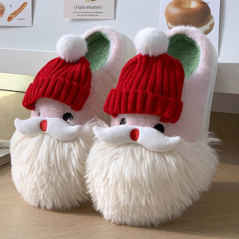 Cute Christmas Santa Claus Home Slippers Winter Warm Indoor Non-slip Floor Plush Shoes For Women - Velora