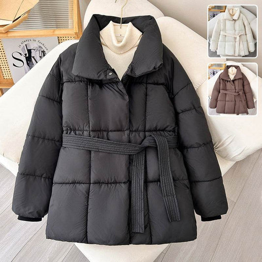 Warm Lapel Plaid Coat With Belt Design Fashion Casual Thick Jacket Fall And Winter Women's Clothing - Velora
