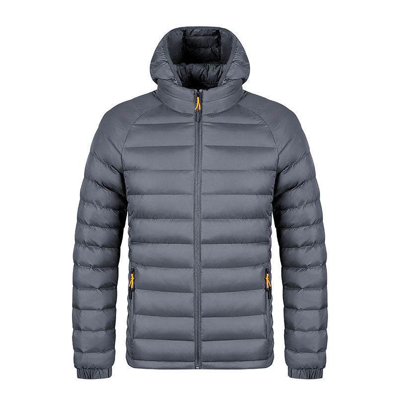 Winter Lightweight Hooded Coat With Pockets Fashion Warm Portable Zipper Jacket For Men Clothing Solid Color Outerwear Tops - Velora
