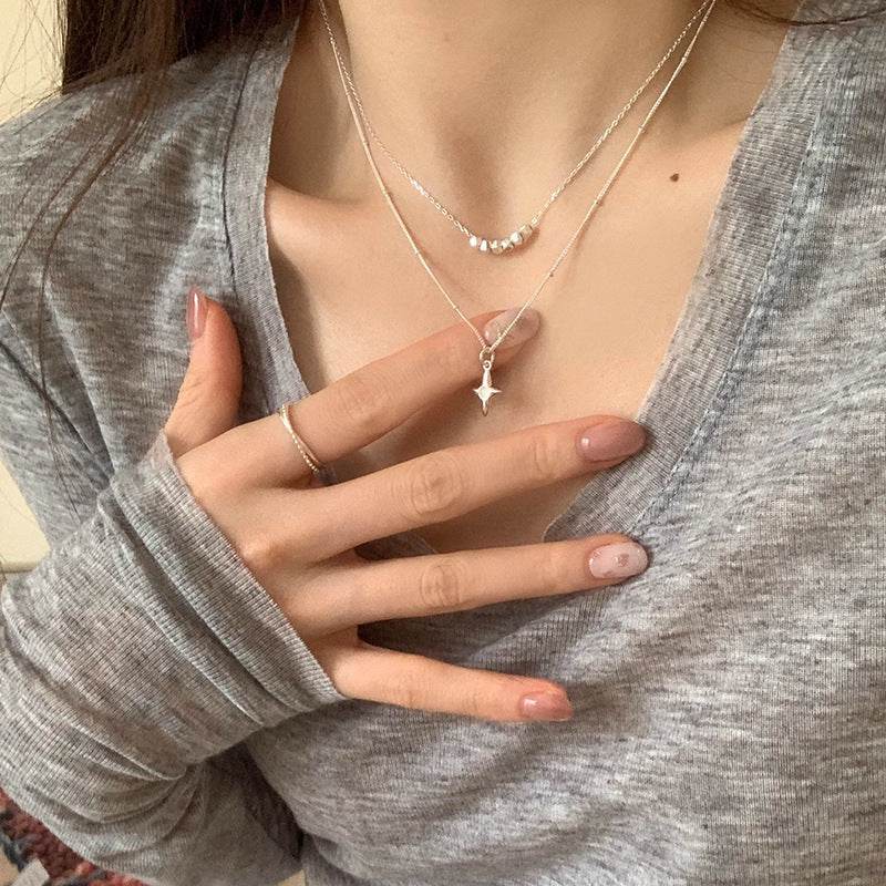 Double Layer Stainless Steel Opal Cross Double-layer Necklace For Women Girls New Trend Neck Chain Rustproof Jewelry Party Gift - Velora