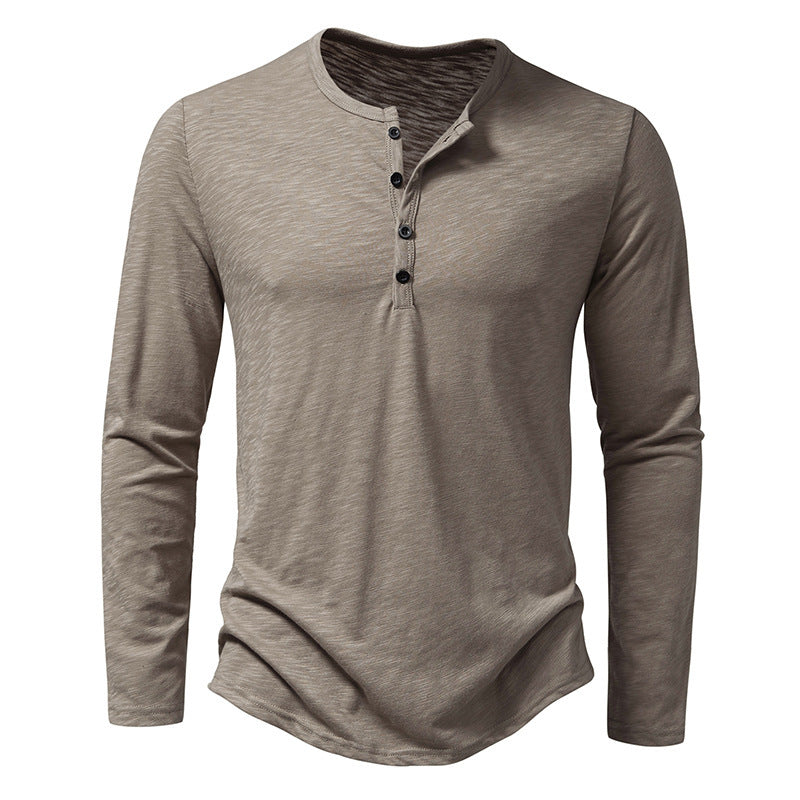 Men's Long-sleeved T-shirt Fashion Casual Solid Color Pullover Button Top Autumn And Spring Clothing Velora