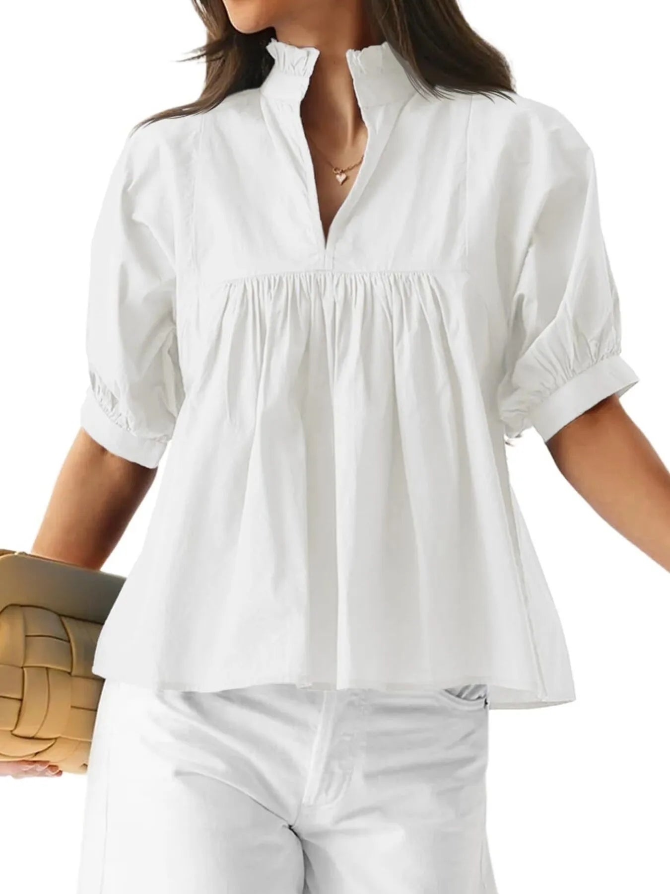 Notched Half Sleeve Blouse - Velora