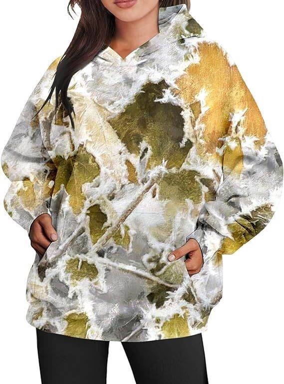 Camouflage Hoodie Maple Leaf Print Oversized Sports Hoodie With Pocket Break - Velora