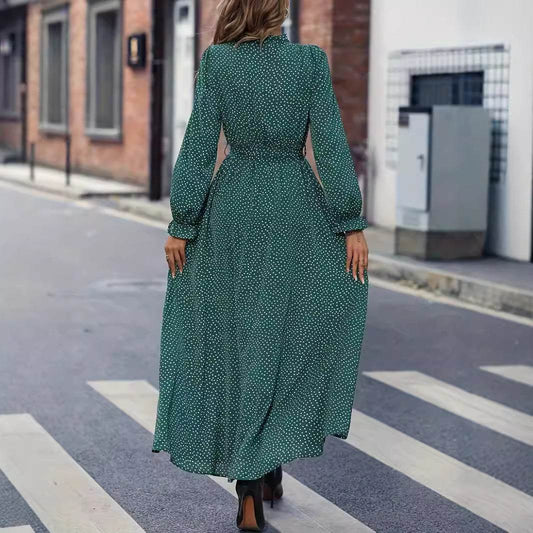 Women's Long Sleeve Dotted Prints Dress - Velora