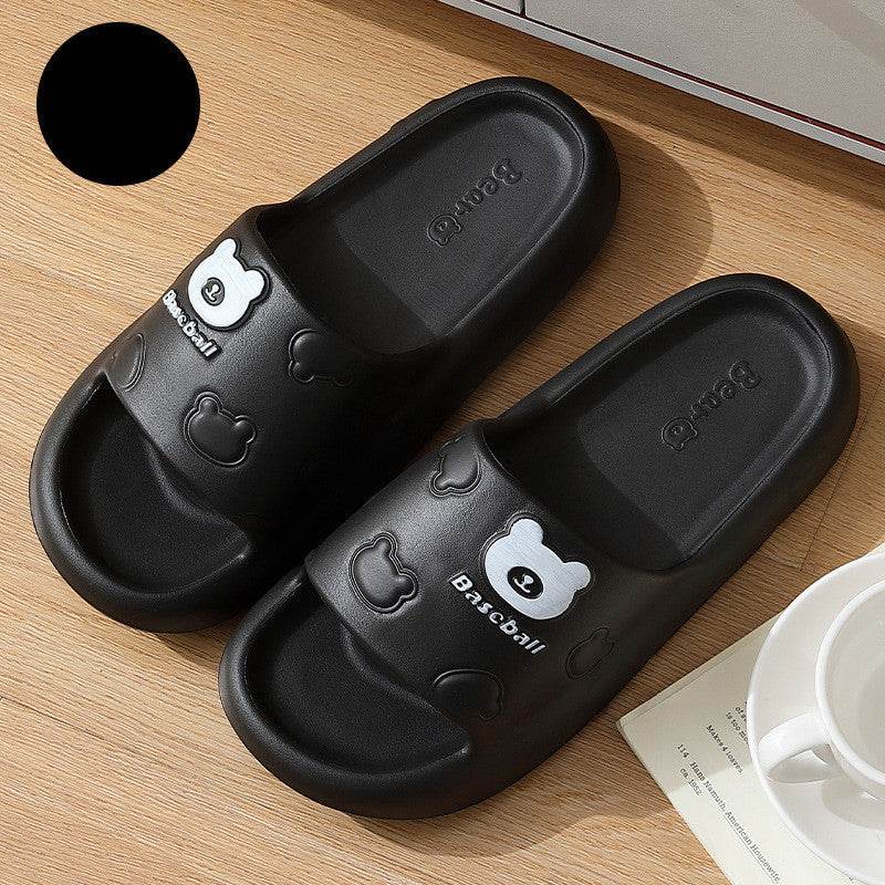 Cute Cartoon Bear Slippers For Women Summer Indoor Thick-soled Non-slip Floor Bathroom Home Slippers Men House Shoes - Velora