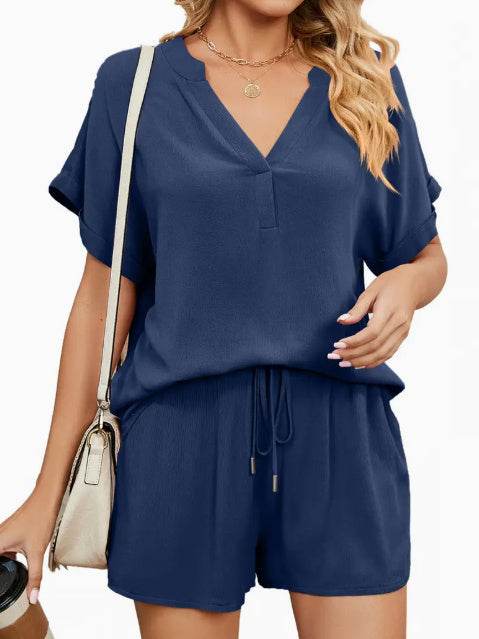 Women's Solid Color Loose Fit Casual 2-Piece Set Conjunto Short Summer Sets - Velora