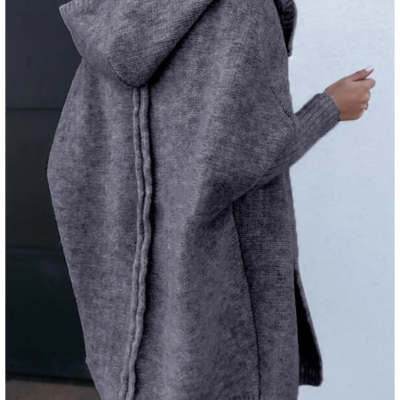 Fashion Bat Sleeve Hooded Cardigan Oversized Loose Temperament Solid Color Sweater Womens Clothing - Velora