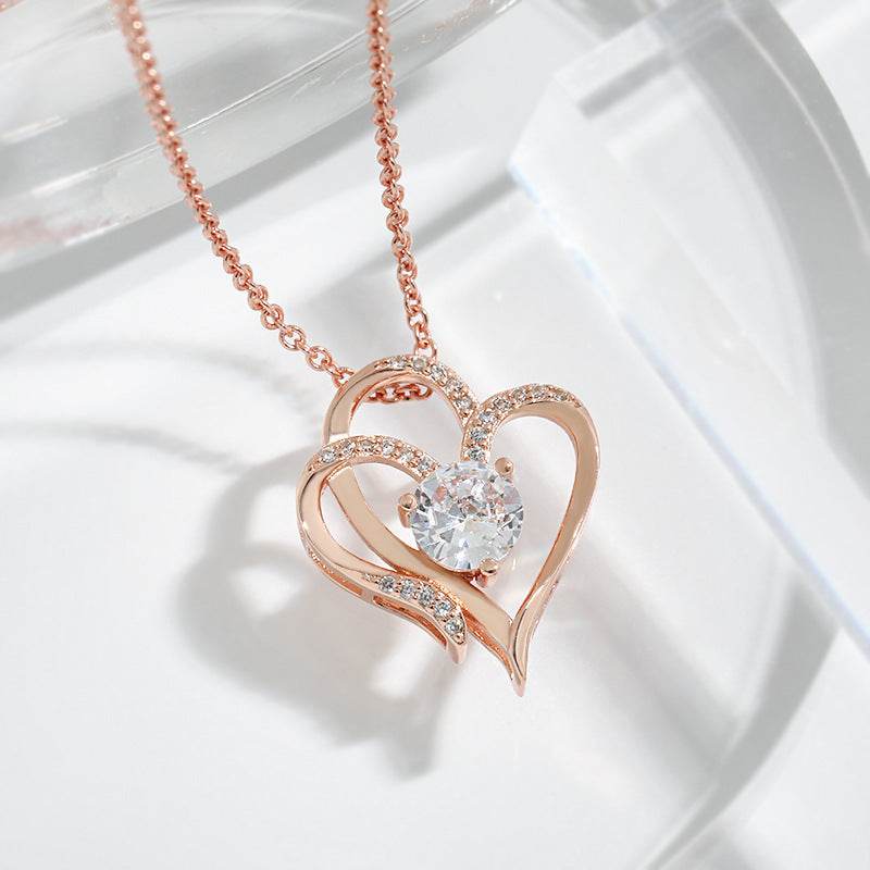 Zircon Double Love Necklace With Rhinestones Ins Personalized Heart-shaped Necklace Clavicle Chain Jewelry For Women Valentine's Day - Velora