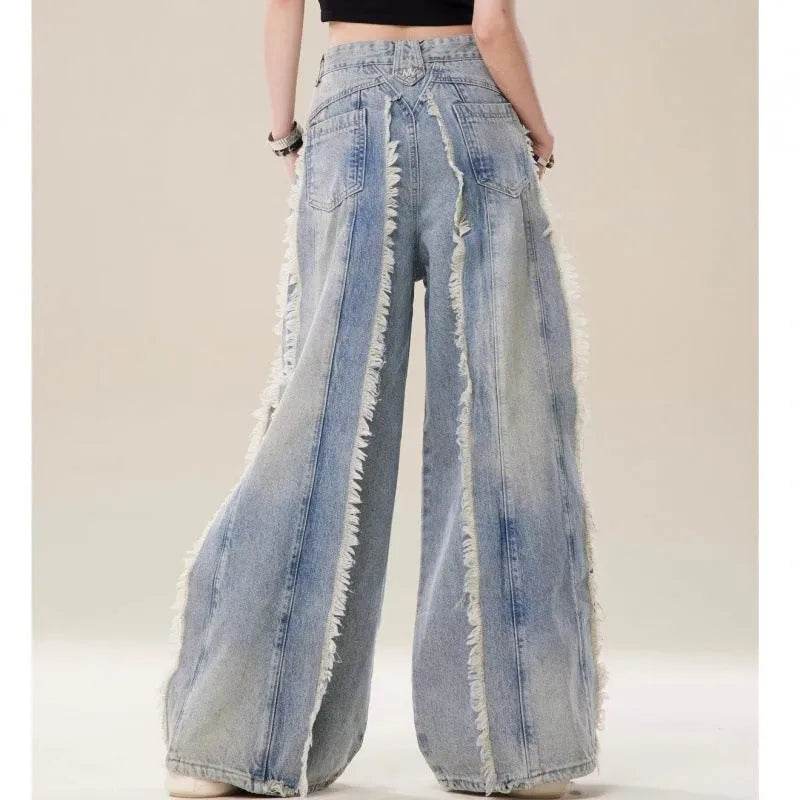 Jeans Destroyed Loose Burrs Wide Leg Bootcut Pants - Velora