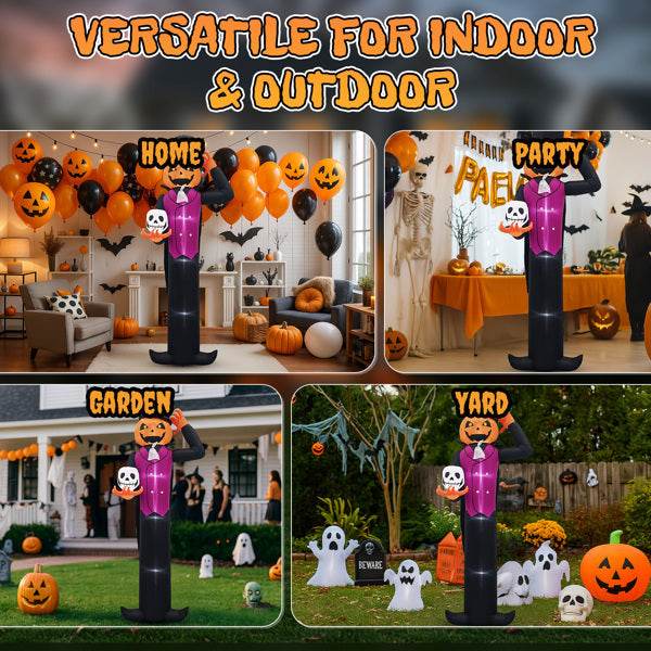 12ft Caped Pumpkin Man, Halloween Inflatable Decoration 12V - Velora
