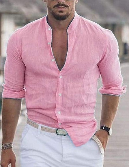 Men's Long Sleeve Shirt With Button Casual Solid Color Tops For Spring Autumn - Velora