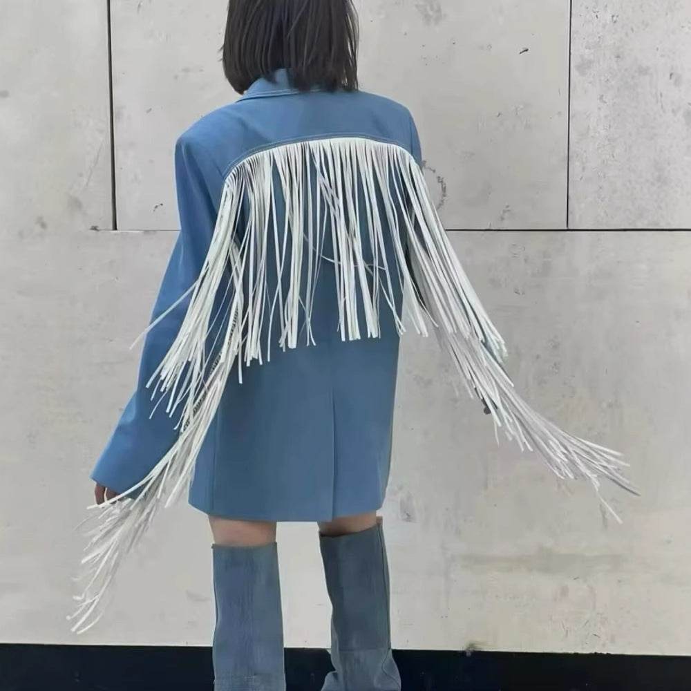 Women's Square Collar Tassel Blazer - Velora