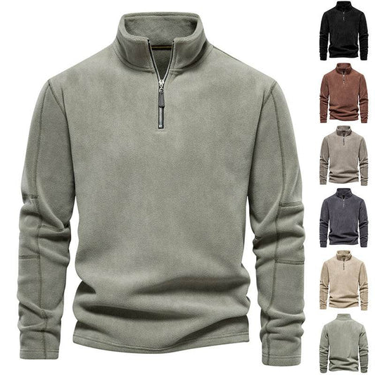Fashion Personality Stand-collar Zippered Sweatshirt With Fleece Winter Casual Pullover Top Men's Clothing - Velora
