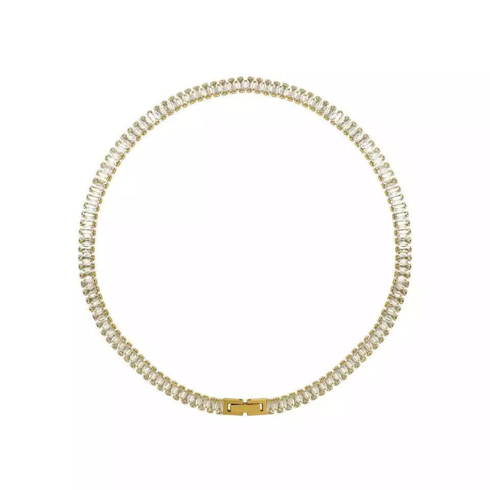 Zircon Tennis Chain Real Gold Plating OT Buckle Necklace - Velora
