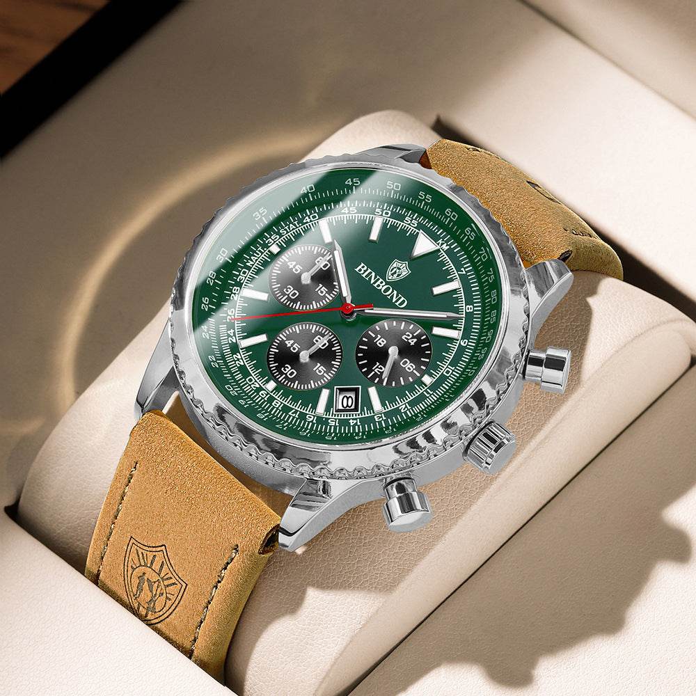 Men's Multi-functional Ultra-thin Business Style Leather Belt Waterproof Luminous Calendar Watch - Velora