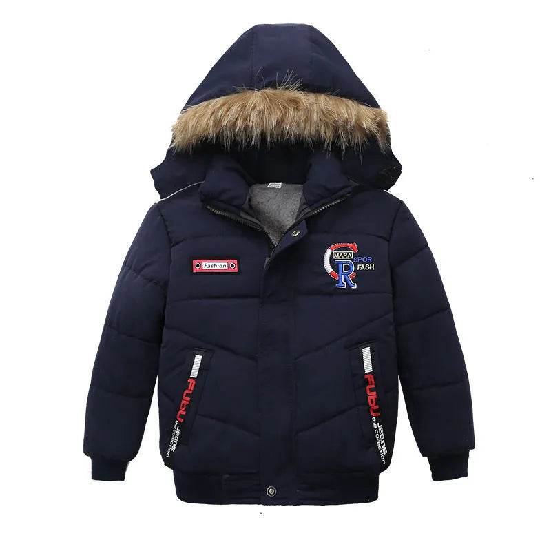 Small Medium-Sized Boys Cotton-Padded Fur Hoodie Winter Jackets for kids - Velora