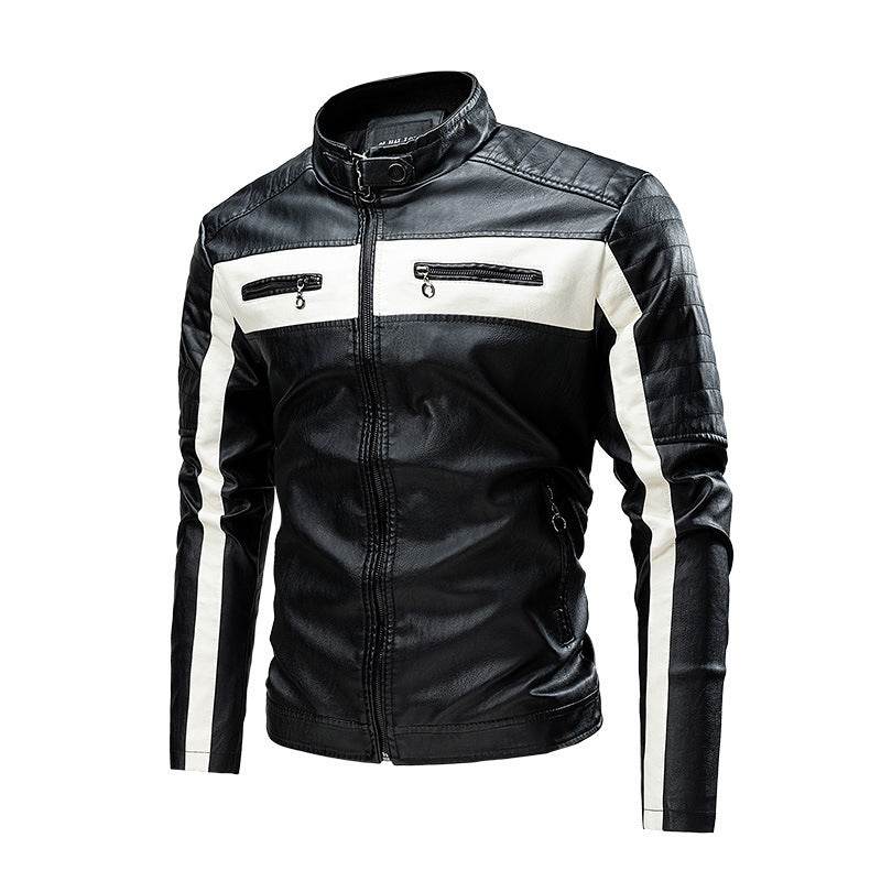 Men's Stand Collar Retro Warm Leather Jacket - Velora