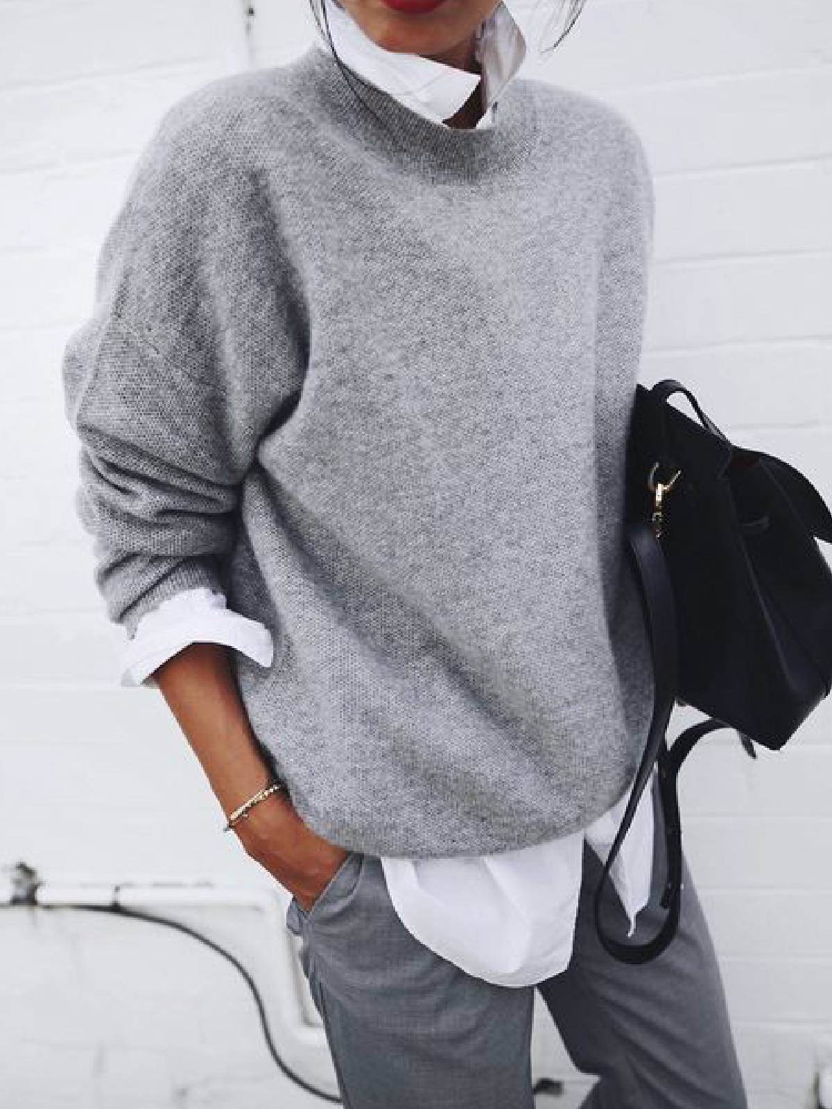 Fashion Long Sleeve Pullover Sweater Fall And Winter Fashion Solid Color Knitted Tops For Women Clothing - Velora